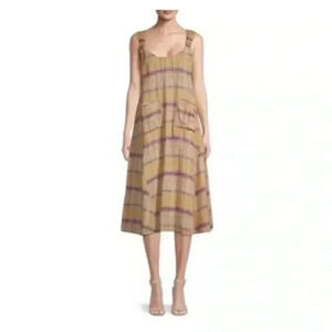 Free People Harper Striped Midi Dress Mustard Combo XS granolagirl cottage core